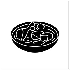 Afro-Caribbean food glyph icon. Fish pepper soup. Catfish dish. Nigerian traditional soup. Local food concept. Filled flat sign. Isolated silhouette vector illustration