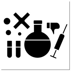 Research glyph icon. Explore vaccine against covid19. Examination on effectiveness of vaccine.No vaccinations concept. Filled flat sign. Isolated silhouette vector illustration