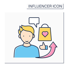 Influencer advertising color icon. Social media marketing. Endorsements and product mentions. Collaboration form. Blogging concept. Isolated vector illustration