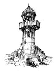 Lighthouse. Vector drawing of a lighthouse. Sketch of architecture