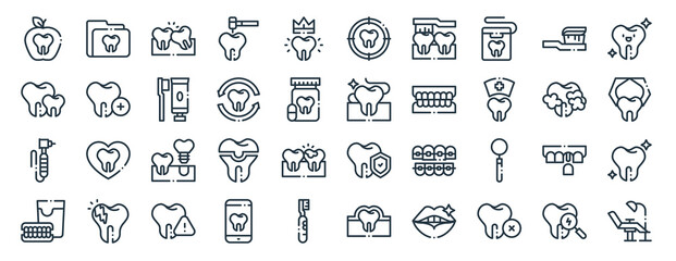 Obraz na płótnie Canvas linear pack of dentist line icons. linear vector icons set such as dental record, target, dental floss, dental drill, denture, dentist chair. vector illustration.