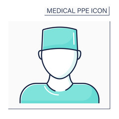 Surgical cap color icon.Personal protective equipment. Barrier between person and germs. Medical PPE concept. Isolated vector illustration