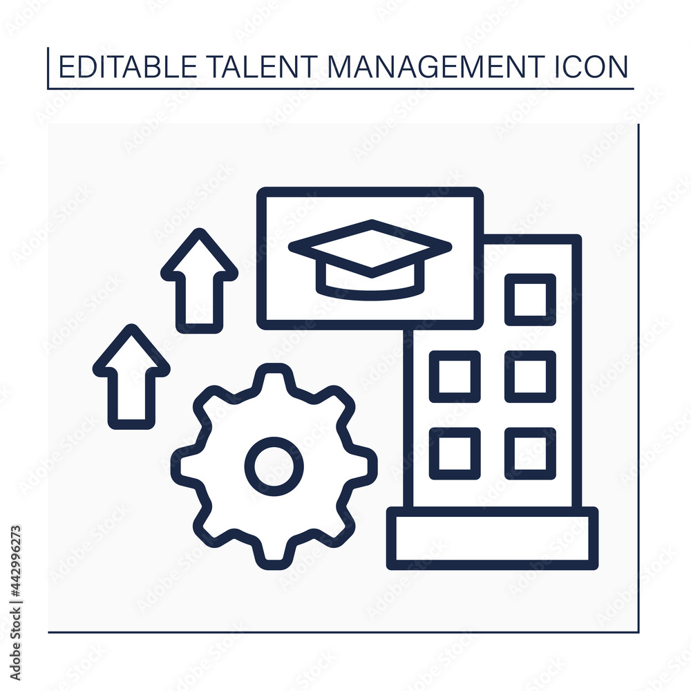 Poster training line icon. internship programs. skills are improving. talent management concept. isolated v