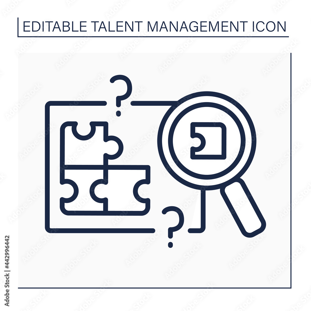 Poster skill gap analysis line icon. research lacks skills and knowledge. talent management concept. isolat