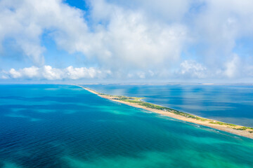 Bugaz Spit on the Black Sea. Top view. Cloudy sky. Drone photo.
