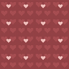 Abstract seamless vector pattern texture with cute little dark red and pink hearts on red background. Perfect for printing on fabric, wrapping and gift paper, Valentine and wedding postcards.