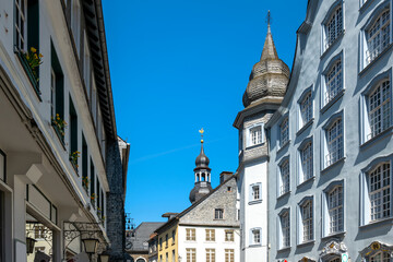 Cityscape of Monschau with beautiful facades, Germany