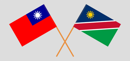 Crossed flags of Taiwan and Namibia. Official colors. Correct proportion