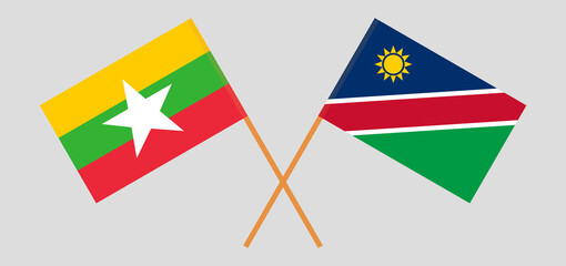 Crossed flags of Myanmar and Namibia. Official colors. Correct proportion