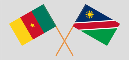 Crossed flags of Cameroon and Namibia. Official colors. Correct proportion