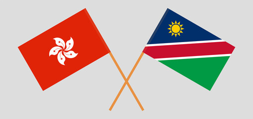 Crossed flags of Hong Kong and Namibia. Official colors. Correct proportion