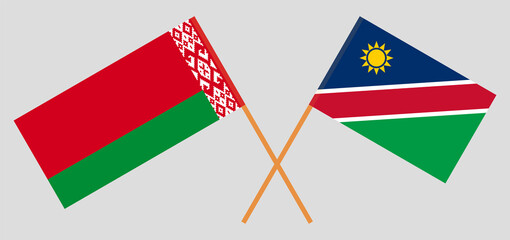 Crossed flags of Belarus and Namibia. Official colors. Correct proportion