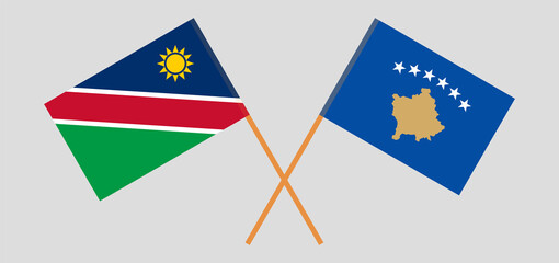Crossed flags of Kosovo and Namibia. Official colors. Correct proportion