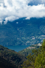 Naklejka na ściany i meble The village Perledo and the castle Vezio are situated above the village Varenna on the border of Lake Como.