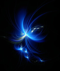 Abstract background, smooth multicolored lines on a black background.