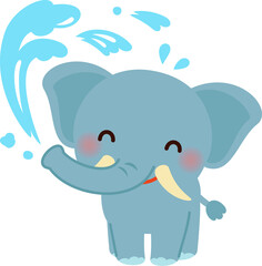 鼻を使って水浴びする象