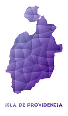 Map of Isla de Providencia. Low poly illustration of the island. Purple geometric design. Polygonal vector illustration.