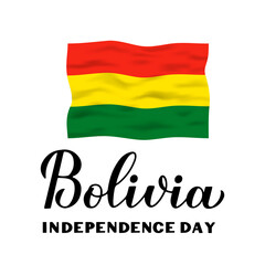 Bolivia Independence Day calligraphy lettering isolated on white. National holiday celebrated on August 6. Vector template for typography poster, greeting card, banner, flyer