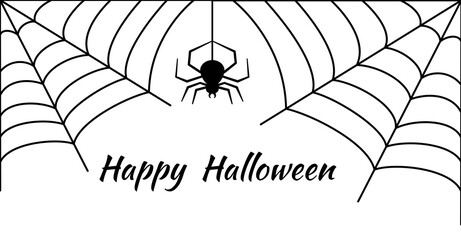 Cobwebs and a hanging spider on white background. Happy Halloween greeting card. Decorating the room for the holiday, design object, banner, poster. Horror and fear art. Vector flat style