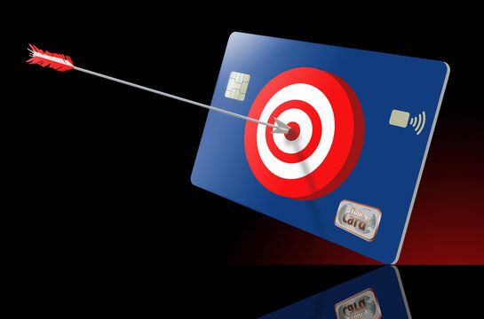 A Arrow Is Stuck In The Bulleye Of An Archery Target On A Credit Card In This 3-d Illustration About Finding The Perfect Credit Card For Your Needs.