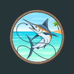 blue marlin fishing vector logo
