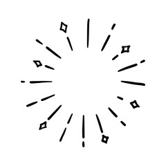 Hand drawn sunburst shine ray and sparkle element. Doodle sketch style. Circle burst of sun, star. Vector illustration.
