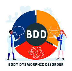 Flat design with people. BDD - Body Dysmorphic Disorder acronym. medical concept background. Vector illustration for website banner, marketing materials, business presentation, online advertising