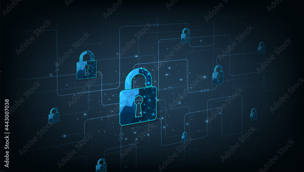 Aufkleber  Data security design.Visualization of cyber security With Padlock  lock on dark blue background.Cyber security and Information prevent concept.Vector illustration.