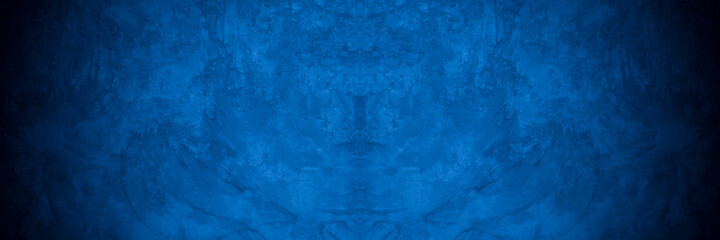 Old wall pattern texture cement blue dark abstract  blue color design are light with black gradient background.