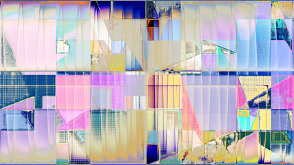Composition abstraite, géométrique, rythmée par les couleurs, rendu d’un travail numérique faisant partie d’une gigantesque série.