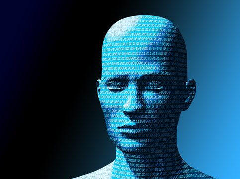 blue head with binary digital code 3d