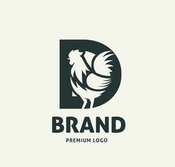 rooster with letter d logo vector illustration design
