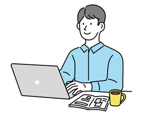 仕事をする男性(検索、テレワーク、パソコン、副業、ビジネス、オンライン、会議、ライフスタイル、スキルアップ、シンプル) men who work .search, telework, computers, side jobs, businesses, online, conferences, lifestyles, skills