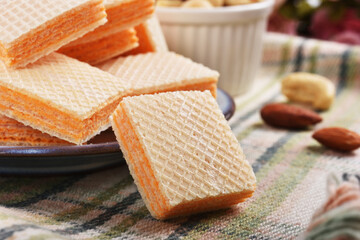 Cream cheese wafers on the plate  
