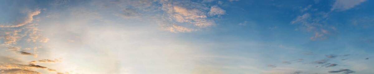 Panorama of Dramatic vibrant color with beautiful cloud of sunrise and sunset. Panoramic image...