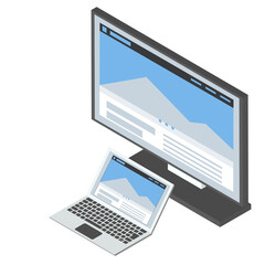 アイソメトリック ノートパソコンとモニター ベクターイラスト