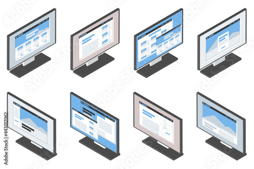 ランディングページのバリエーション アイソメトリック Pcモニター ベクターイラストセット Wall Mural Interemit