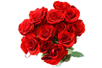Fototapeta na wymiar fresh red roses in a bouquet isolated on white background