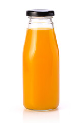 Fototapeta na wymiar Orange juice in glass bottle isolated on white.