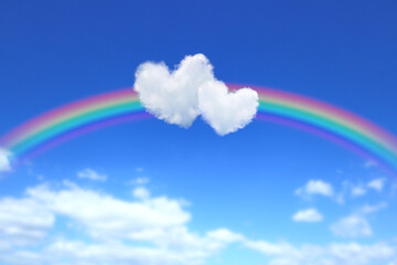 ハート型の雲と虹のかかった青空 2