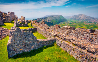 Captivating spring view of ruins of Lezhe Fortress. Gorgeous morning scene of Albania, Europe....