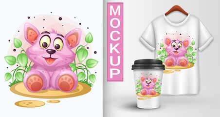 Cartoon dog is sitting in the grass.