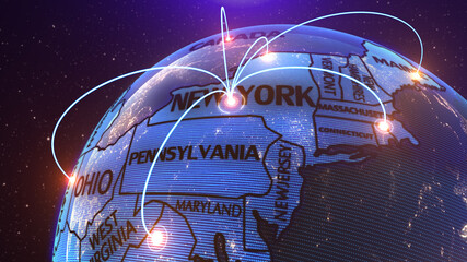 A world map of United state, 3d rendering, new york map, new york city,