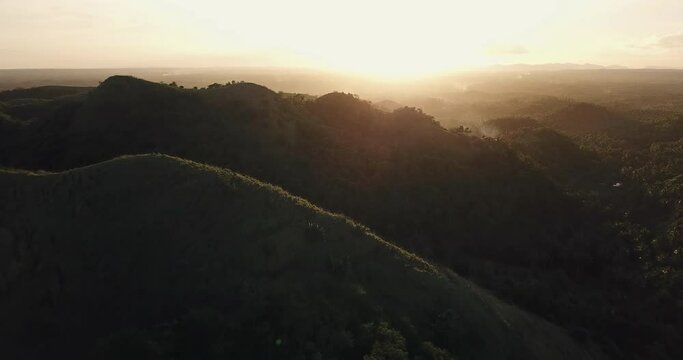 Aerial view of green hills at sunset, Bicol, Philippines