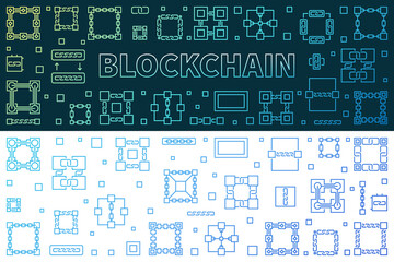 Set of 2 Block Chain Technology vector colored line banners