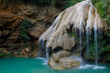 The Kor luang Waterfull is beautiful landscape and blue water in Mae Ping National Park at Thailand.