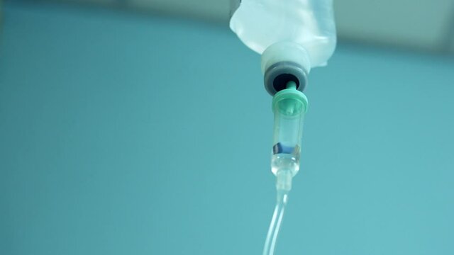 Close-up shot of IV drip in the hospital ward