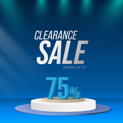 Clearance Sale offer Stage podium with lighting, Stage Podium Scene on blue Background. Abstract minimal scene on blue background with cylinder podium.