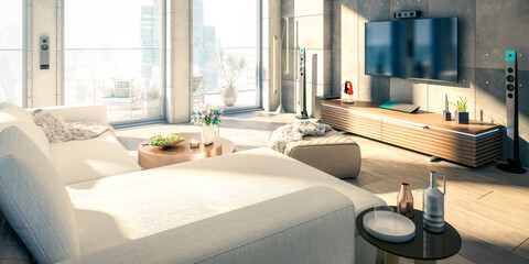 Open Loft Area Living Room -  panoramic 3D Visualization