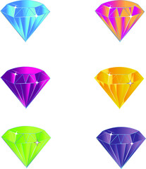 A set of diamons 6 color: blue, red, yellow, pink, green, and purple. Isolated vector sign symbol, Vector icon logo design diamonds.